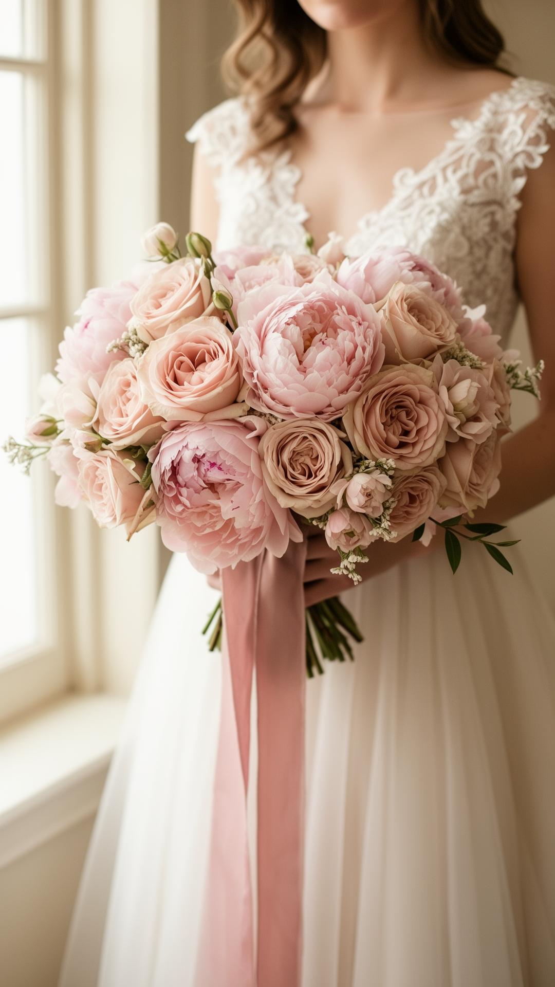 Ramo de novia de rosas y peonías