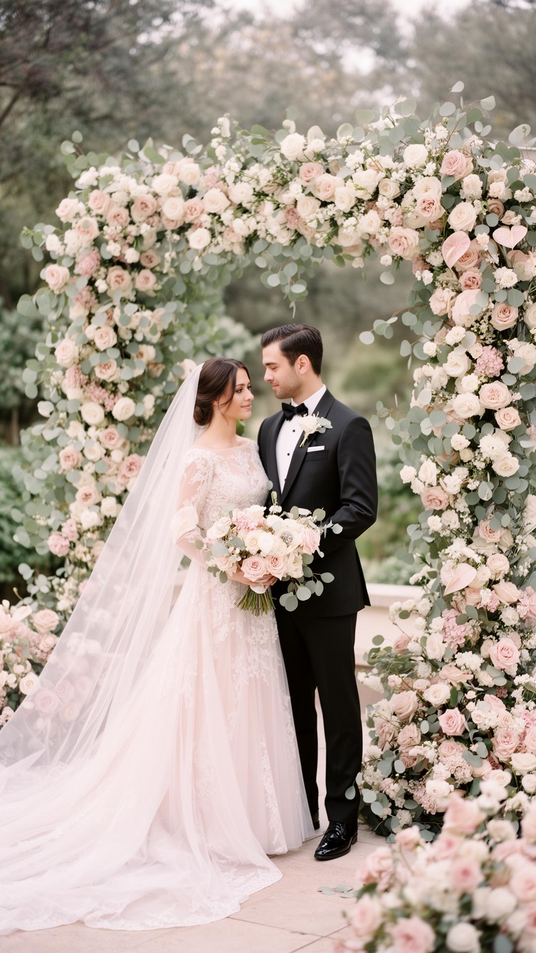 Pareja bajo un arco floral